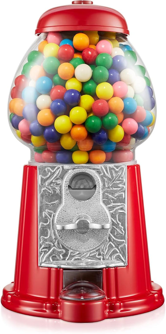Olde Midway 12" Gumball Machine with Glass Globe and Metal Base - Red, Vintage-Style Bubble Gum Candy Dispenser
