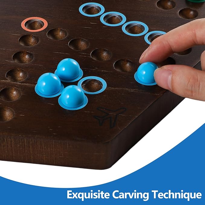 Wahoo Marble Board Game Thicken Wood 4 and 6 Players Fast Track Board Game 2 Sided Painted Perfect Game for Family Friends Party (Rustic Brown)