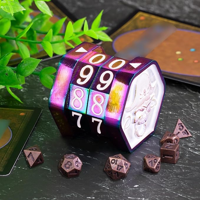 MTG Life Counter Wheel Metal Life Counter MTG Tracker, Mini Dice Set, Gift Box Packaging for Cards, MTGs Compatible Board Games, DND Game Accessories (Colorful_White)