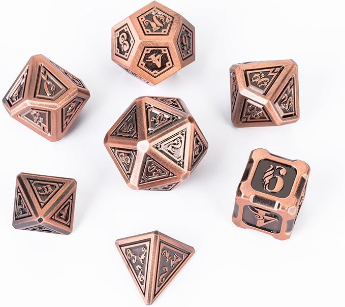 7 pcs DND Dice Set Metal dice with Beautiful Gift Box Suitable for Dungeons and Dragons MTR PRG Tabletop Games (Bronze)