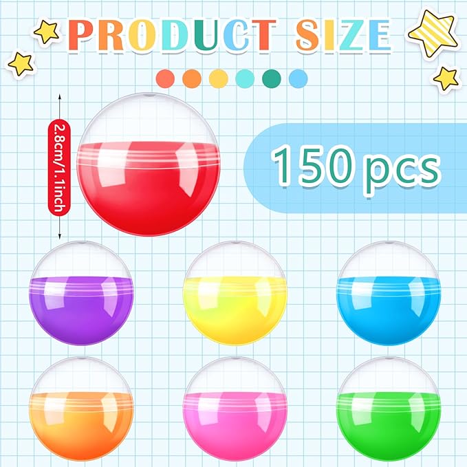 Sosation 150 Pcs 1.1 Inch Gumball Vending Machine Capsules Plastic Containers Toy Empty Round Capsules for Prizes Party Favors