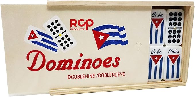 Dominos Set for Adults – Professional Double 9 Dominoes Set of 55 Tiles, Metal Spinner, Classic and Travel Board Game with Wood Case Juegos de Mesa (Cuban Flag)
