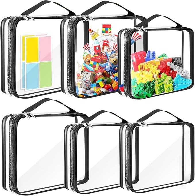 AOBOPLE 6 Packs Toy Storage Bags with Zipper,2 Size Clear Toy Organizer Bags,Waterproof Lego Organizers and Storage,Toy Bags for Board Games,Building Blocks,Puzzles,Kids Books