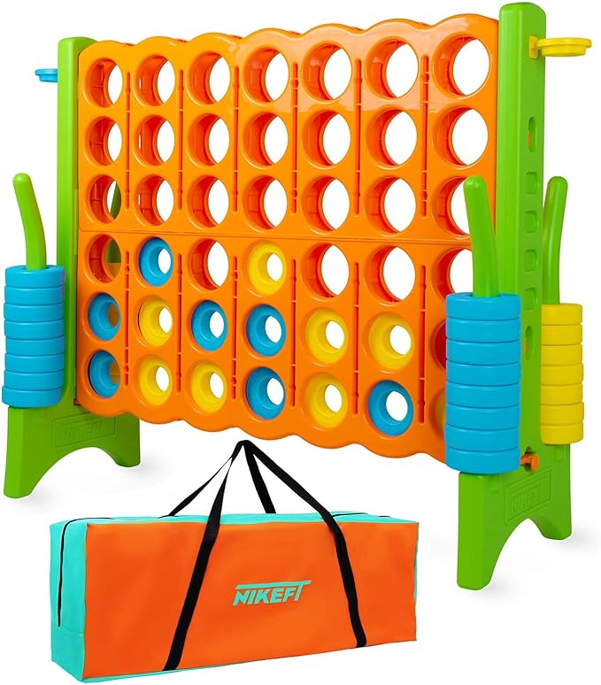 Oversized 4 in a Row Connect Game+Waterproof Carry Bag,Included-4 ft X 3.5 ft Tall,4-to-Score Jumbo with 44 Pieces Rings&Drink Holder,48โ Super Size-Indoor&Outdoor Giant 4 Game for Kids&Adults
