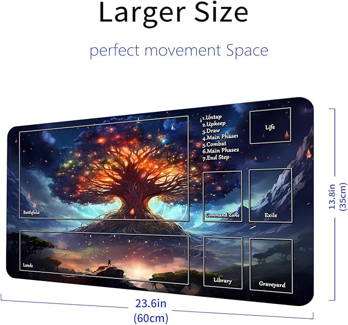 MTG Playmat, Game Play Mat for MTG TCG 24 x 14 inches Trading Card Inked Game Playmats with Storage Bag Smooth Rubber Surface Battle Game