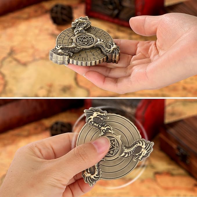 Spinner DND Dice, 7-in-1 Dragon Metallic D&D Dice, Dragon Roulette Dice Spinner for DND Dice Set, DND Gifts with Gift Box, Role Playing Board Game Accessories, DND Dice Set Gifts, Bronze