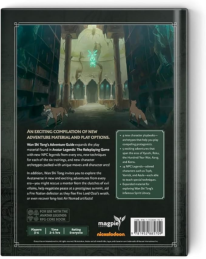 Magpie Games Wan Shi Tong's Adventure Guide - Avatar Legends: The Roleplaying Game expansion, hardcover tabletop RPG rulebook, full-color, Avatar Legends iconic and original art, silk bookmarks