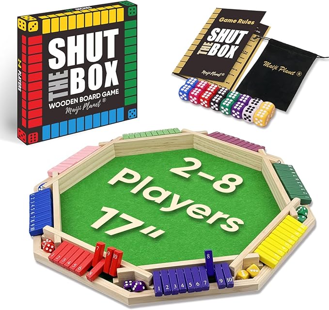 Upgraded Shut The Box for 2 8 Player Math Family Game Night Quick Dice Game for Party Camp Bar Travel Class School Wooden Classic Table Top Board Game for Adult and Kid Group Elder 17"
