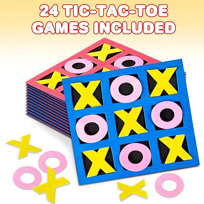 Gamie 24 Pack 5-Inch Foam Tic Tac Toe Mini Board Games – Travel Bulk Tic Tac Toe Game for Kids, Indoor Recess Games for Classroom, Mini Board Games Bulk, Tic Tac Toe Party Favors for Kids