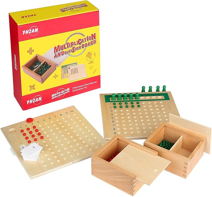 YHZAN Montessori Math Material Multiplication and Division Board Game Bead Boxed Arithmatics Wooden Math Manipulatives for Homeschool Classroom Kids Educational Toy
