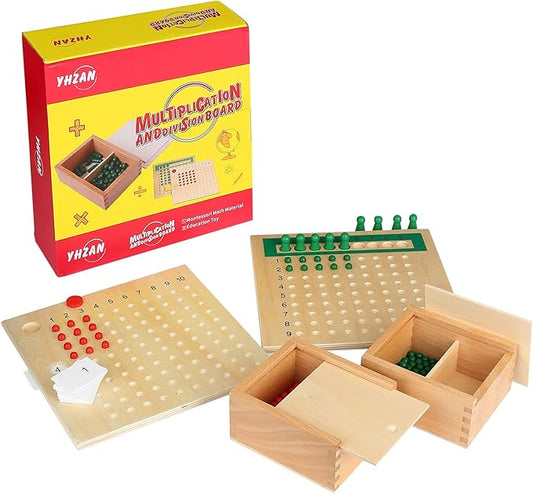 YHZAN Montessori Math Material Multiplication and Division Board Game Bead Boxed Arithmatics Wooden Math Manipulatives for Homeschool Classroom Kids Educational Toy