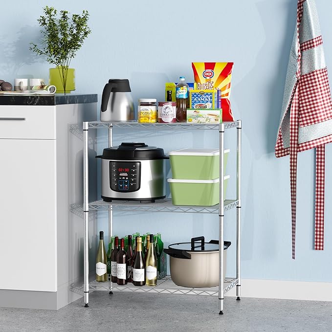 FDW 3-Shelf Adjustable,Storage Shelves Wire Shelving Shelving Unit Metal Shelves Storage Shelf,13" D x 23" W x 30" H,Chrome