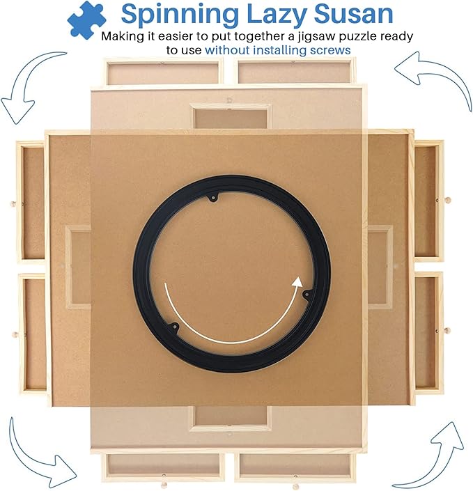 WOOD CITY Puzzle Board, 1500 Piece Wooden Jigsaw Puzzle Board with Drawers, 35” x 27” Portable Puzzle Table with Covers and Lazy Susan, Rotating Jigsaw Puzzle Table for Kids and Adults (1500PCS)