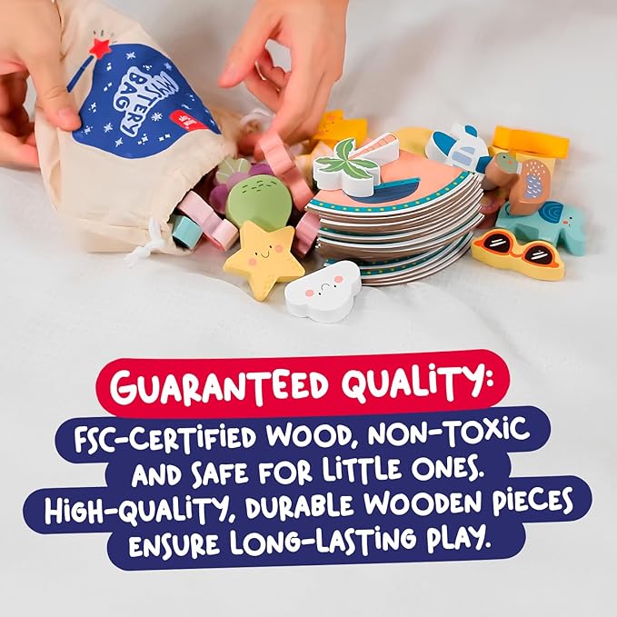 Nene Toys Touch and Match Bingo Game - Educational Sensory Toy for Kids Aged 3+ | Board Game with 24 Wooden Shapes & Puzzle Cards for Family Fun | Develops Fine Motor Skills & Tactile Awareness