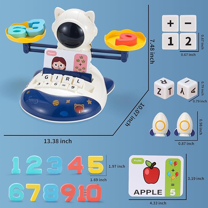 3 in 1 Math Game Toys for Kids 3-7, Preschool Alphabet Learning Toys with Spelling, Counting & Reading, Flash Cards Gifts for Boys & Girls