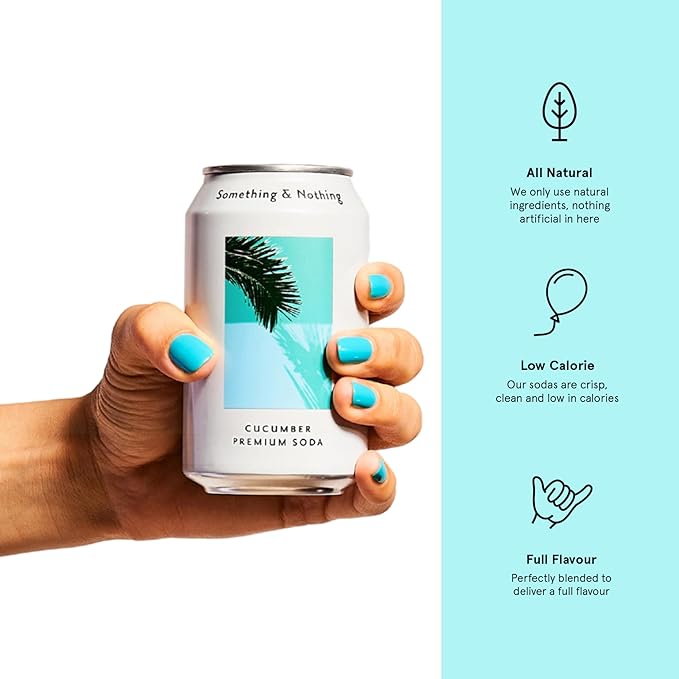 Something & Nothing Flavoured Sparkling Water - Lightly Carbonated, Full Flavoured with Added Grape & Lemon Juice | Vegan & Low Calorie Soda | 355ml Cans, Pack of 12 (Cucumber)