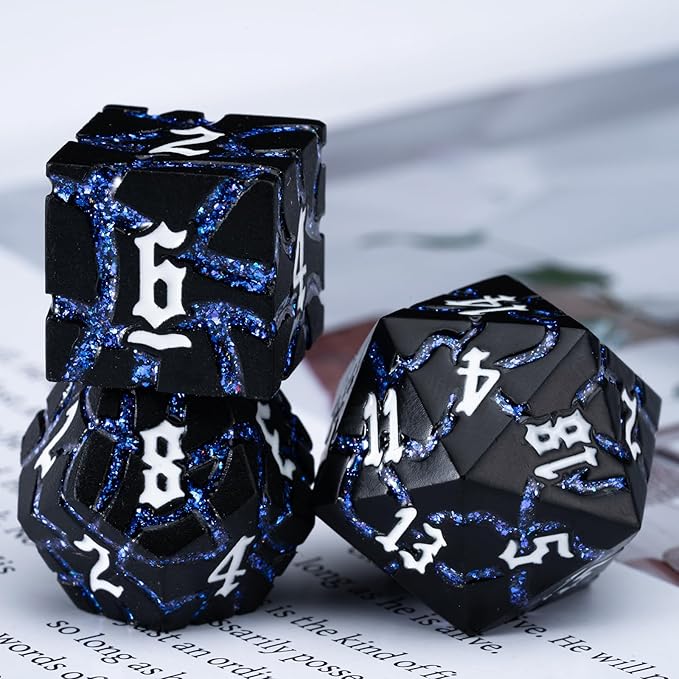 Dice Set D&D Dungeons and Dragons Dice D20 Metal DND Dice Set with Box, Polyhedral Role Playing Dice D12 D10 D% D8 D6 D4 for MTG RPG Board Games(Matte Black Blue)