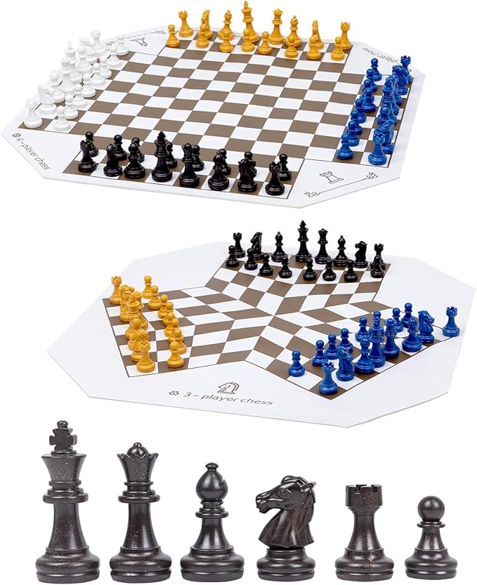3 or 4 Player Chess Board Game Set,64 Pieces Colorful Chess,Chess Game for Team Chess with a Leather Game Mat