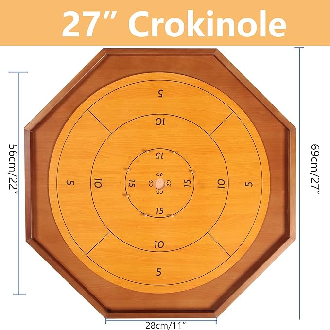 Crokinole and Checkers, 27-Inch Classic Crokinole Board Game with 22" Playing Surface, Canadian Heritage Tabletop Game for Two Players, Dexterity Krokinole Games Great for Families and Friends