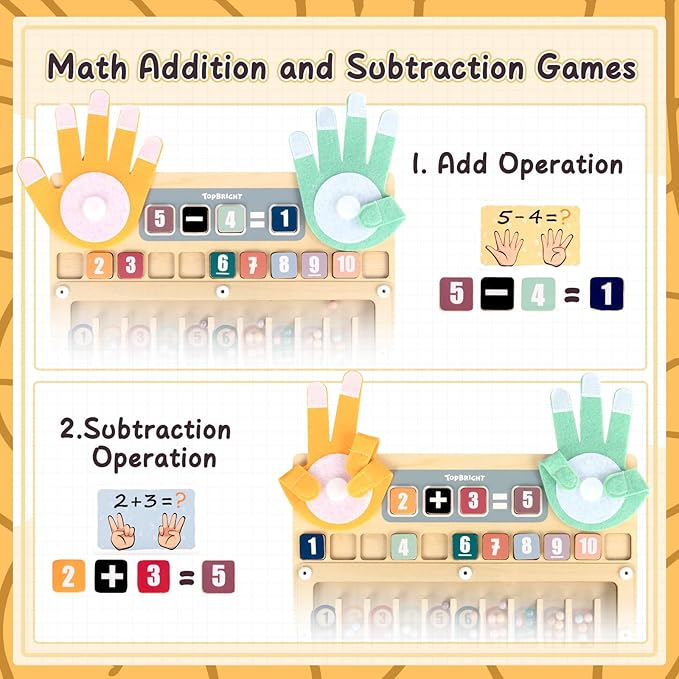 TOP BRIGHT Finger Math Addition & Subtraction Toys for Kids, Interactive Magnetic Beads Sorting Matching Learning Game for Ages 3 4 5+ Year, Educational Toys Gift for Preschoolers