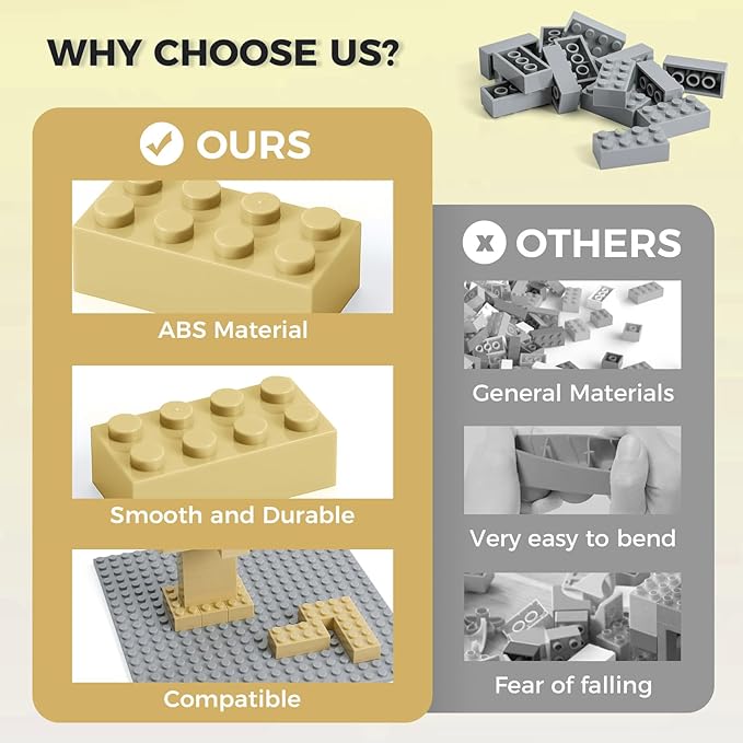 500 Piece Classic Building Bricks and 1 Gray Baseplate, 2x4 Bricks Bulk Creative Building Toys, Blocks Bulk for Kids Ages 6+, Sand