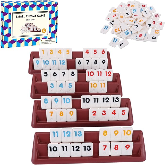 106 Rummy Tiles Set with 4 Double Tile Holders - Compact Travel Size, Classic Rummy Game for Adults, Kids & Family - 2-4 Players - Perfect for Parties, Travel & Family Game Night