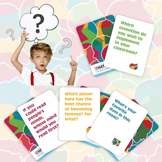 ChatterChance School: Conversation Card Games - Learning Educational Fun Game for Kids Teens Teacher Classroom for Elementary & Middle School - 80 Thought Provoking Cards - Therapy Supplies