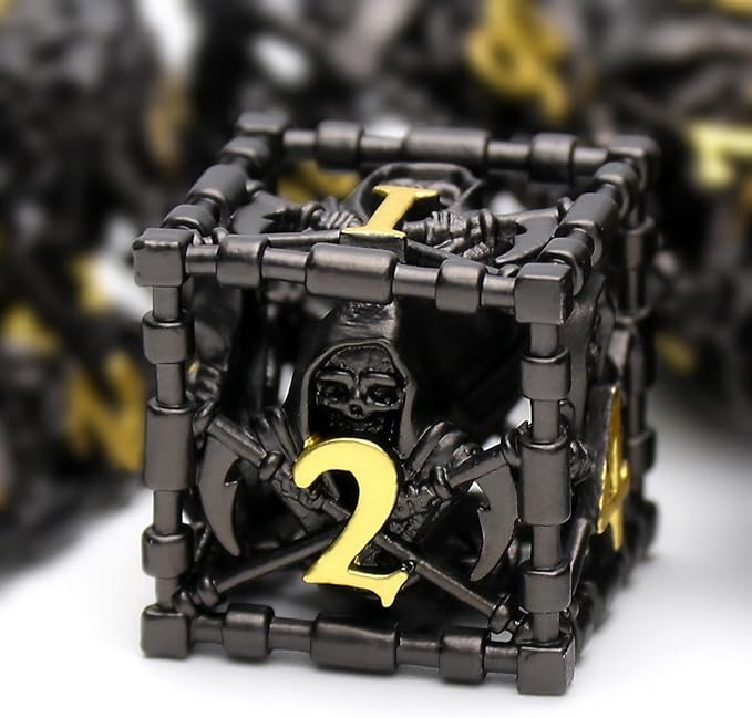 DND Dice, Dungeons and Dragons Dice Metal Polyhedral Dice Set Role Playing D&D Dice HNCCESG Hollow Grim Reaper Gaming for RPG Table Game (Black)