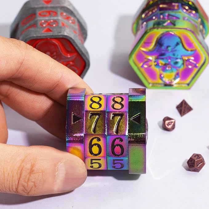 MTG Life Counter Wheel Metal Life Counter MTG Tracker, Mini Dice Set, Gift Box Packaging for Cards, MTGs Compatible Board Games, DND Game Accessories (Colorful_Black)