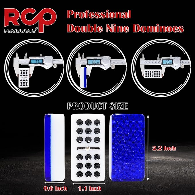 Dominos Set for Adults – Professional Double 9 Dominoes Set of 55 Tiles, Metal Spinner, Classic and Travel Board Game with Wood Case Juegos de Mesa (Blue)