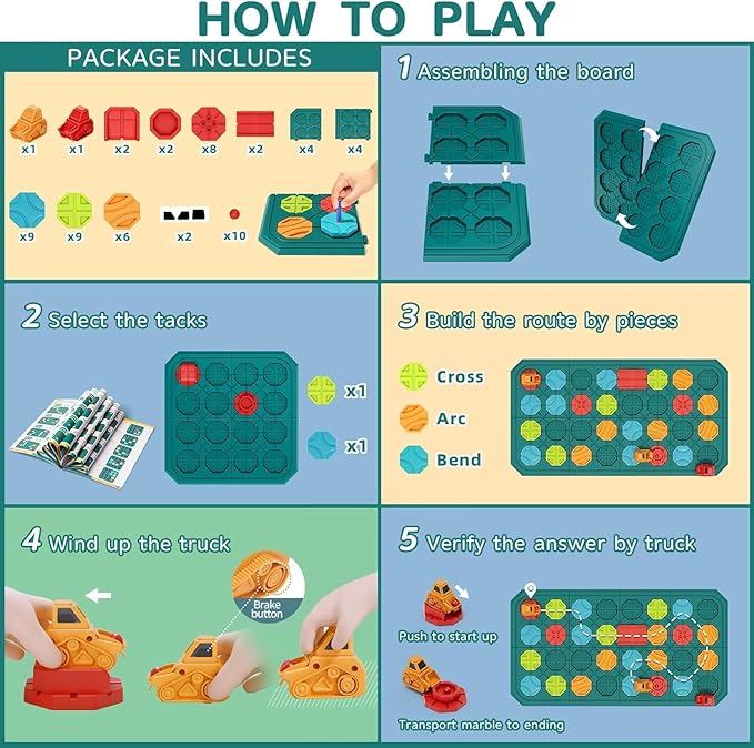 STEM Board Games Educational Learning Toys, Brain Teasers Puzzles Logical Road Builder, Montessori Preschool Birthdays Gifts for Kids Ages 3-8 Year Old, Super Large with 8 Boards