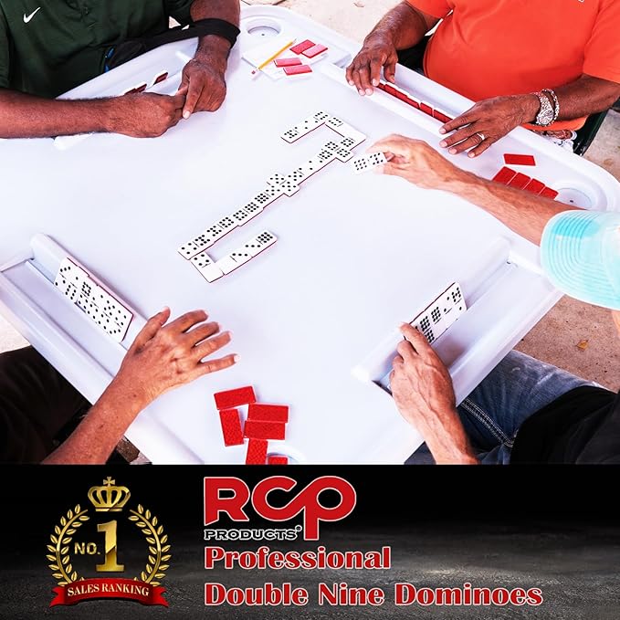 Double Nine Dominoes Professional, High Gloss Dominoes Set in Wood Box, Set of 55 Tiles Color Red