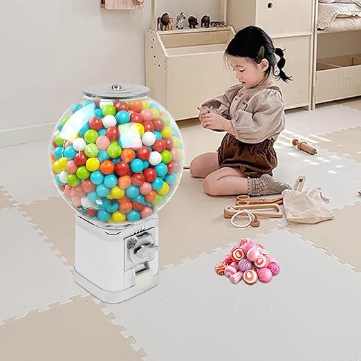 Vending Machine, Candy Vending Machine for Capsule Small Candy Nuts Bouncy Balls, Candy Gumball Machine Prize Machine Gumball Bank for Game Stores and Retail Stores, 18"Height White