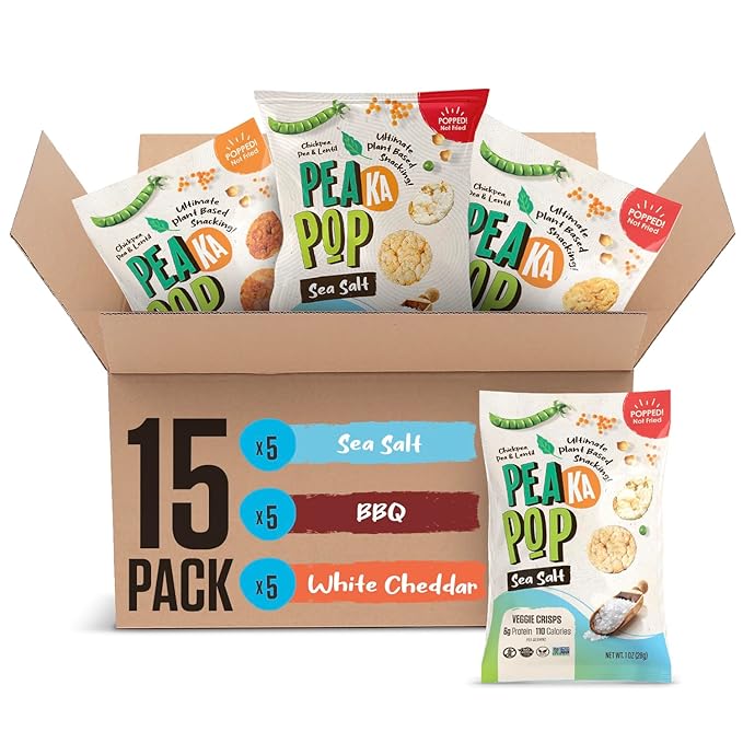 PeaKaPop Veggie Chips – Plant-Based, Healthy Veggie Crisps with Pea, Lentil & Chickpea Protein – Vegan, Gluten-Free, Popped Chips – Snack Size for Kids & Adults – 1 oz Bags (15-Pack) – Variety Pack