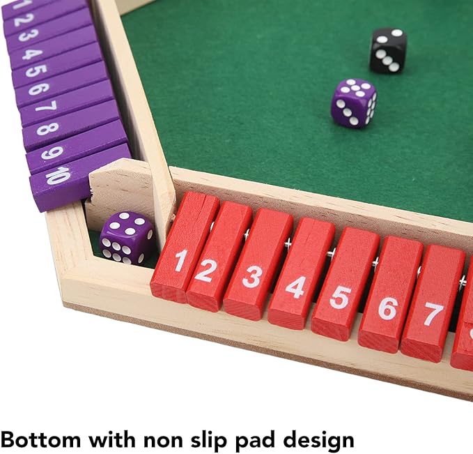 Wooden Shut The Box Dice Game for 6 Players - Multiplayer Tabletop Game with 12 Dice