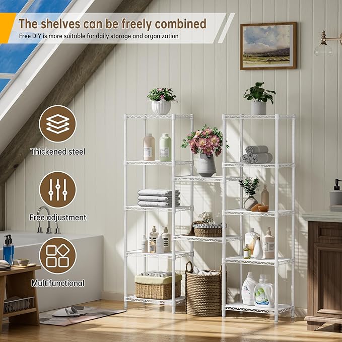 Small 6 tire Shelves Storage Wire Shelving Unit Metal Shelf Adjustable Organizers Storage Shelving for Bathroom Laundry Room Kitchen Pantry10”D x 16”W x 60”H White