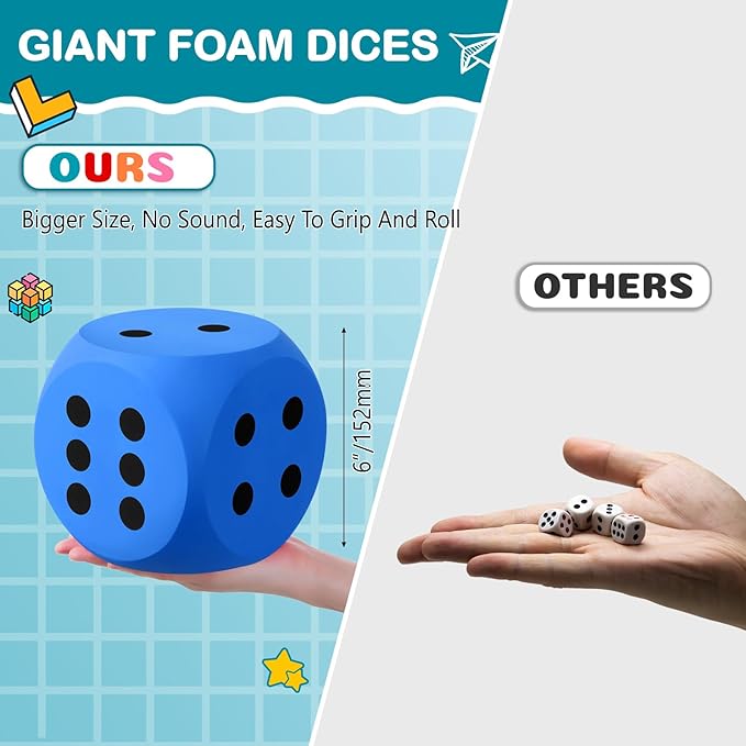 Shappy 6 Inches Foam Dice Fun Filled Large Educational Toy Kawaii Giant Dice Decorative Eva Foam Jumbo Cube Big Square Building Blocks for Game Nights Learning Sessions(Blue,1 Pc)