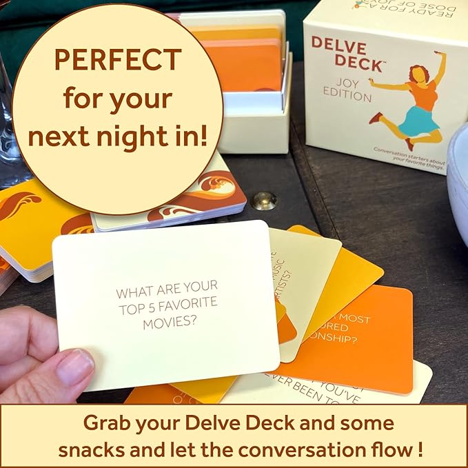 Boredwalk Delve Deck Joy Edition Conversation Cards for Couples, Family and Friends - Question Cards - Gratitude Practice Game for Adults