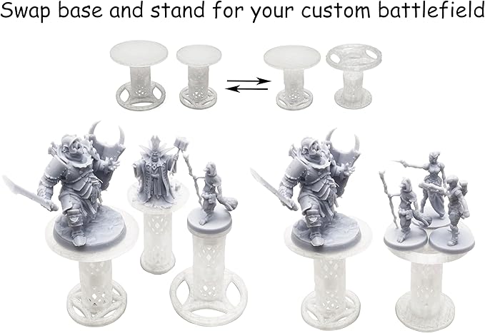 Combat Risers for Flying Miniatures, DND TRPG Terrain Flight Stands, Raised Platforms, 8 Adjustable Tiers with 3 Stands and Bases, Crystal white