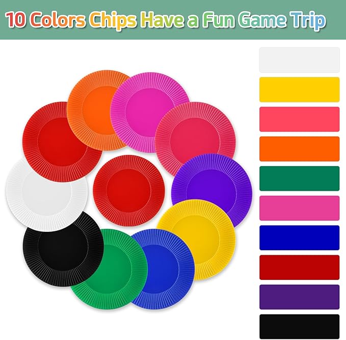 Coopay 1000 Pieces 10 Colors Plastic Poker Chips, 1 Inch Bingo Chips Bulk Learning Counters Disks Poker Card Game, Counting Markers for Math Practice, Game Tokens and Teaching Rewards, 25 mm