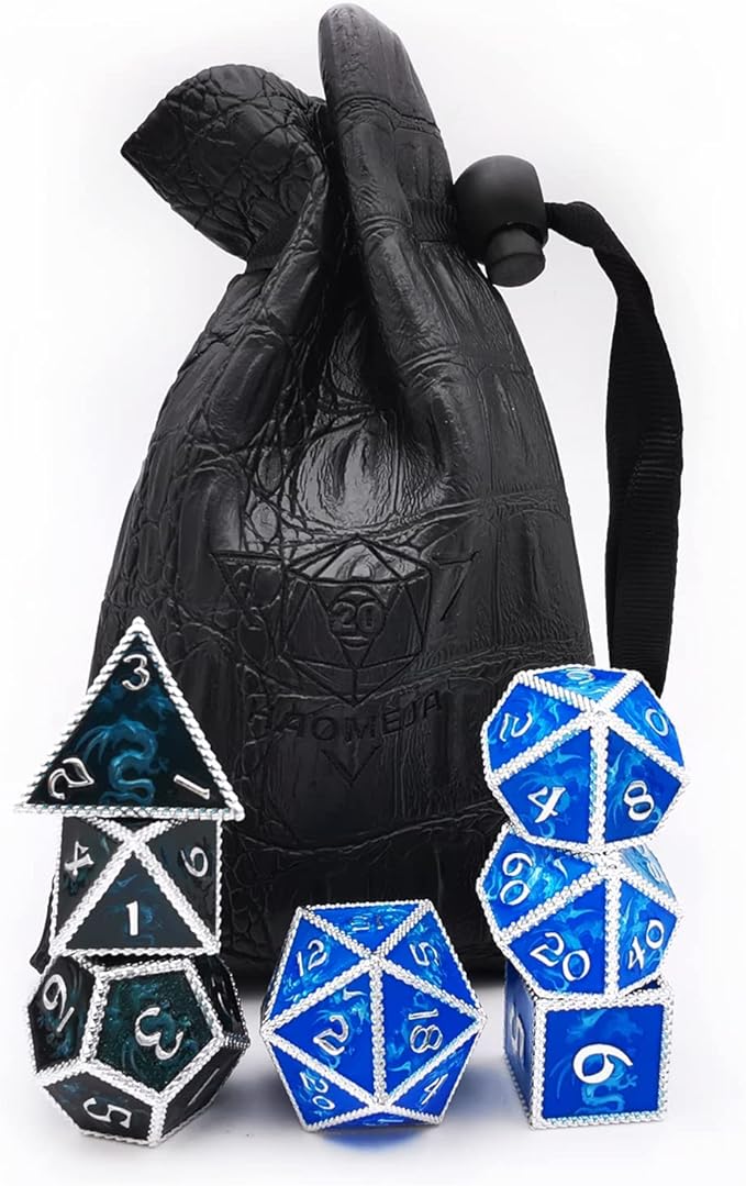 HAOMEJA Color Changing Temperature Metal Dragons DND dice Set D&D dice Set Role Playing Dice Apply to Dungeons and Dragons Black Transition Blue
