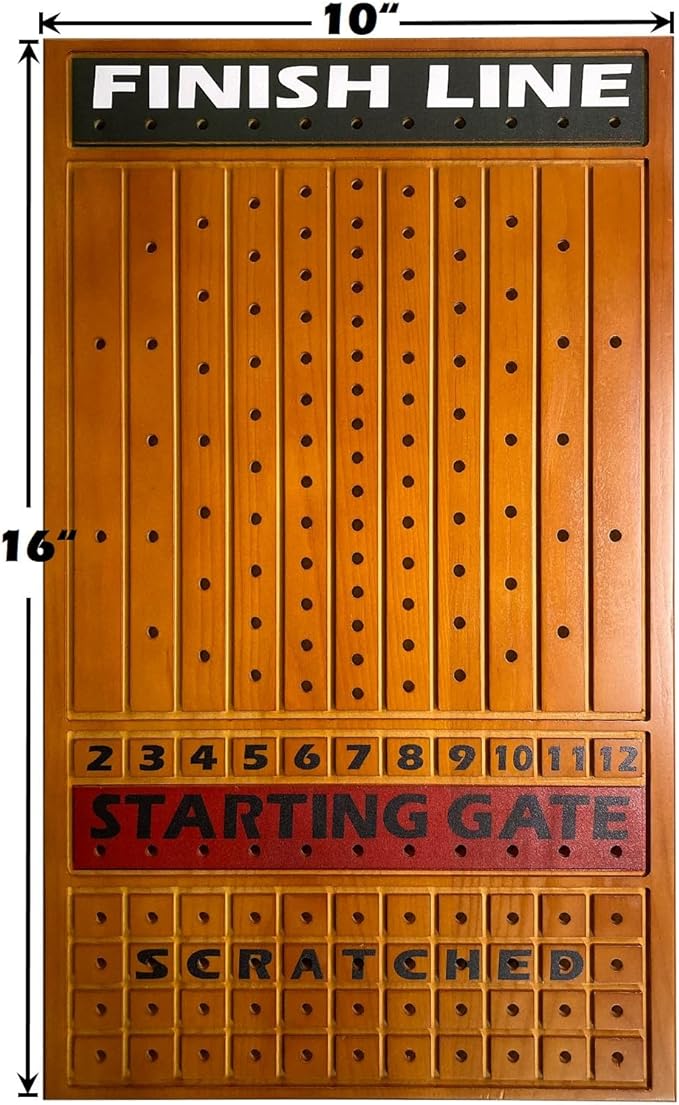 Horse Racing Game for Adults - 11 Luxurious Metal Horses (Silver, Black, Rose Gold), 16" Dark Pine Wood Race Board, Dice & Card Included (Dark Color)