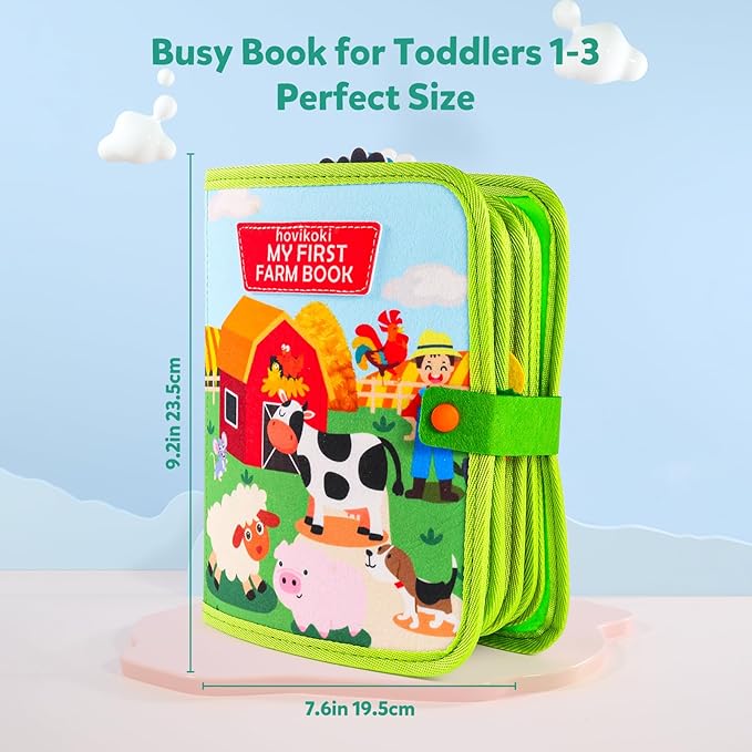 Busy Book for Toddlers 1-3 - Montessori Toys Busy Board for 1 Year Old Boy Girl Toys Educational Quiet Activity Books Learning Board Toddler Airplane Travel Toy Birthday Gift - Farm Animals