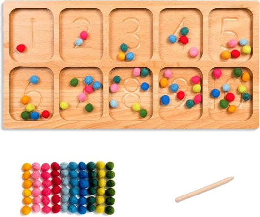 BLUE GINKGO Number Sorting Tray - Wooden Counting, Sorting and Number Tracing Toy - Montessori STEM Math Counting Toys for Preschool Math - Toddler Learning Toys for 3 Year Olds (15.7 x 7.8 Inches)