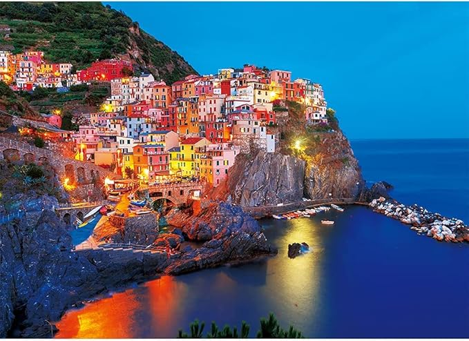 MaxRenard Coastal Landscape Jigsaw Puzzle 1000 Pieces for Adults Night View of Manarola Toy Home Wall Decoration Family Game Gift