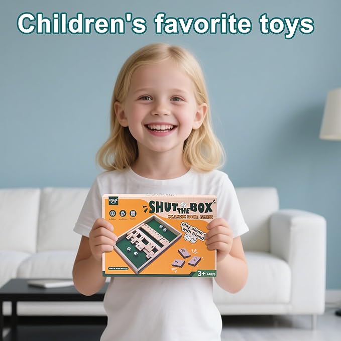 Shut The Box dice Game,Wooden Board Games 2-Person Competitive, Traditional bar, Travel, Family, Fun Math(Battle Version)