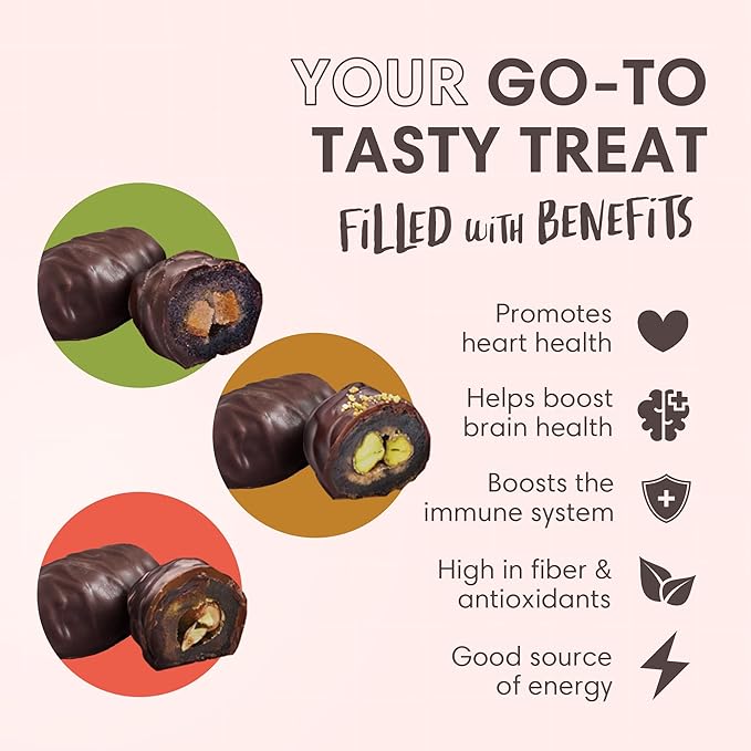 DORREL - Trio Bundle Pack: Belgian Dark Chocolate Covered Dates Medjool with Candied Orange Peels, Salted Almonds & Pistachio Stuffing, High Energy Kosher Non-GMO Choco Snack Pack of 3, 7.05 oz Ea