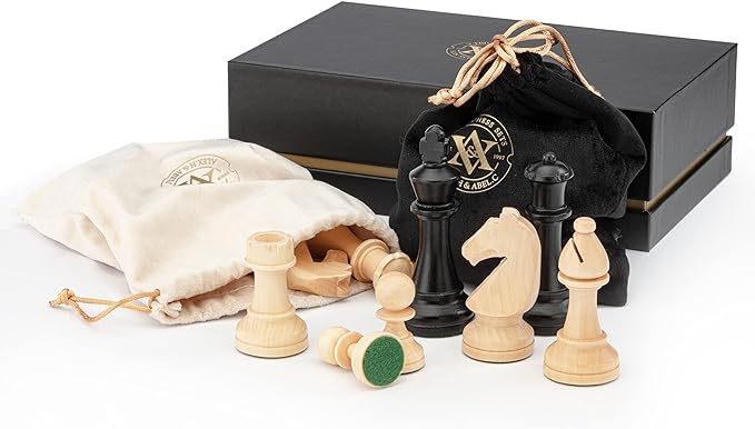 A&A Premium Triple Weighted Staunton Wooden Chess Pieces w/ 2 Extra Queen - King Height 3" / 7.6cm / 2 Storage Bags