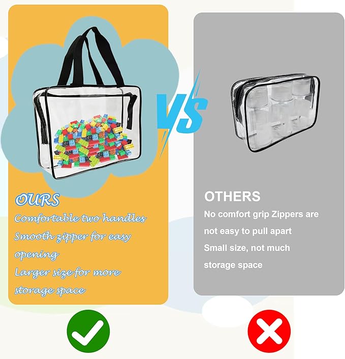 6 Packs Large Toy Storage Bags, Reusable Clear PVC Board Game Storage, Travel Waterproof Organizer Bags with Zipper for Toys,Books,Building Blocks,Puzzle