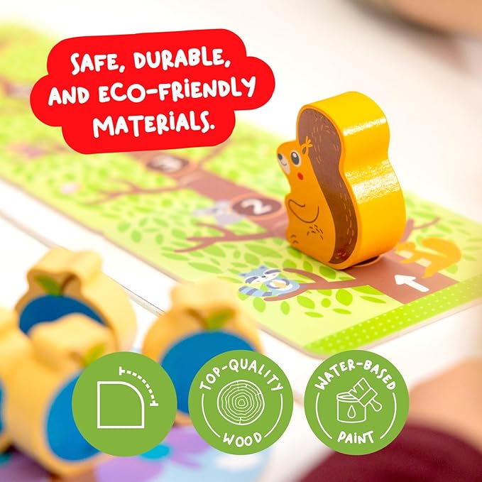 Nene Toys Squirrel in The Orchard - Cooperative Wooden Game for Toddlers Ages 2-4 - Educational Board Game for 2 3 Year Olds, Orchard Game to Enhance Color Recognition & Counting Skills
